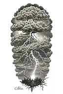 realistic lightning storm clouds black and white tattoo design idea