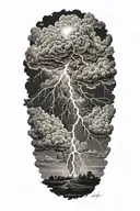 realistic lightning storm clouds black and white tattoo design idea