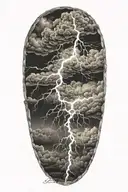 realistic lightning storm clouds black and white tattoo design idea