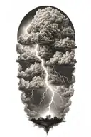 realistic lightning storm clouds black and white tattoo design idea