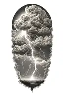 realistic lightning storm clouds black and white tattoo design idea