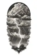 realistic lightning storm clouds black and white tattoo design idea