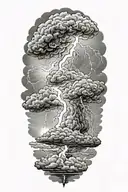 realistic lightning storm clouds black and white tattoo design idea