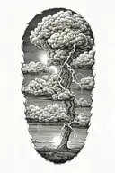 realistic lightning storm clouds black and white tattoo design idea
