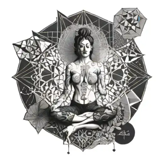 A geometric design incorporating elements of yoga poses tattoo design idea