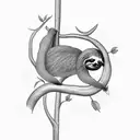 sloth hanging from a tree and reaching a weed plant tattoo design idea