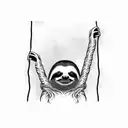 sloth hanging from a tree and reaching a weed plant tattoo design idea