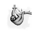 sloth hanging from a tree and reaching a weed plant tattoo design idea