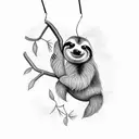 sloth hanging from a tree and reaching a weed plant tattoo design idea