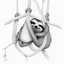 sloth hanging from a tree and reaching a weed plant tattoo design idea