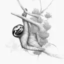 sloth hanging from a tree and reaching a weed plant tattoo design idea