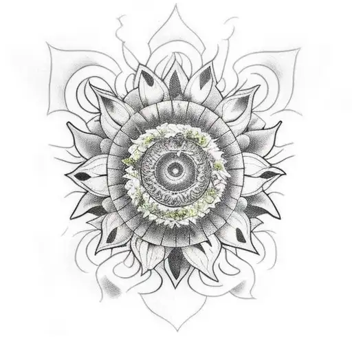 Medusa, sunflower, mandala, geometric tattoo design idea