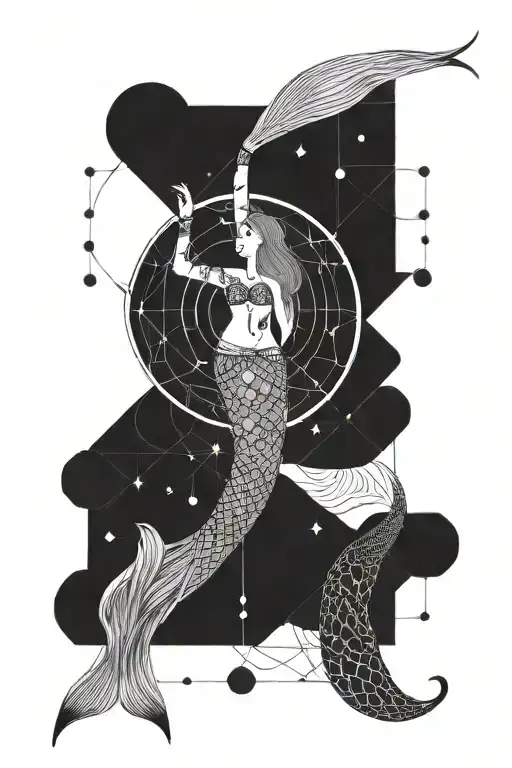 mermaid tail and moon phases tattoo design idea