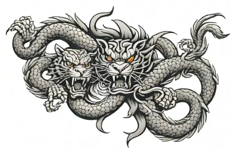 A USMC emblem with a dragon and tiger intertwined tattoo design idea
