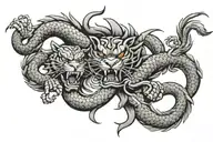 A USMC emblem with a dragon and tiger intertwined tattoo design idea
