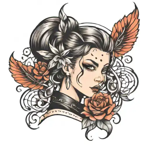 cute girl in leather clothes tattoo design idea
