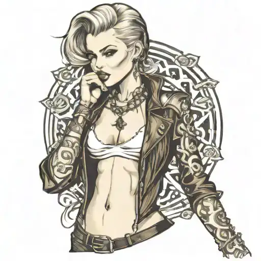 hot girl in leather clothes  tattoo design idea
