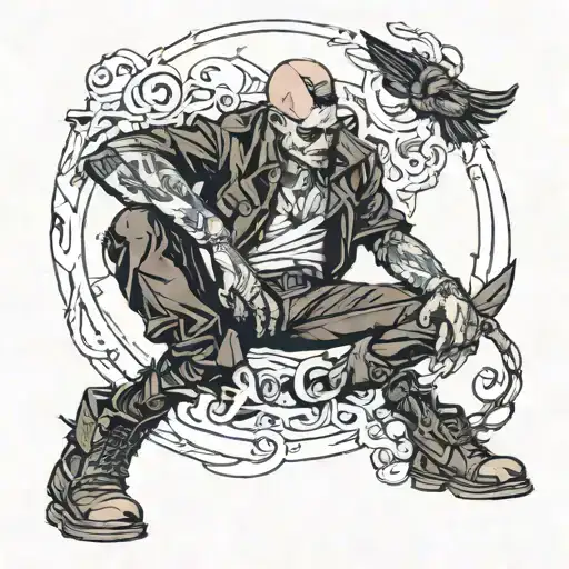 scrawny boy in leather clothes  tattoo design idea