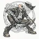 scrawny boy in leather clothes  tattoo design idea