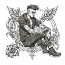 scrawny boy in leather clothes  tattoo design idea