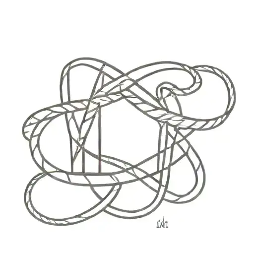 two letters "M", drawed with ropes, bonded together, representing the infinity symbol. black and white, celtic inspired tattoo design idea