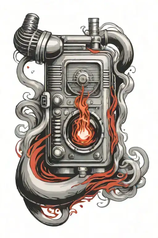 radio tube with red aqua color smoke tattoo design idea