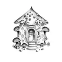 Mushroom house tattoo design idea