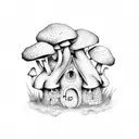 Mushroom house tattoo design idea