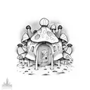 Mushroom house tattoo design idea
