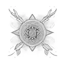 half mandala with feather, arrow, mountain, lotus tattoo design idea