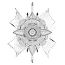 half mandala with feather, arrow, mountain, lotus tattoo design idea