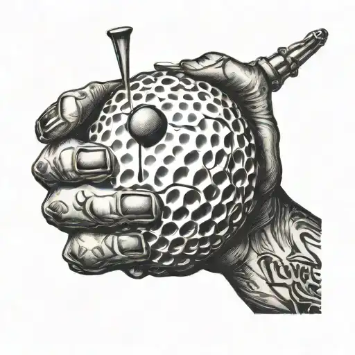 A golf ball morphing into a sign-language hand signing 'I love you' tattoo design idea