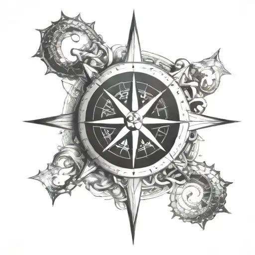 compass and kraken tattoo design idea