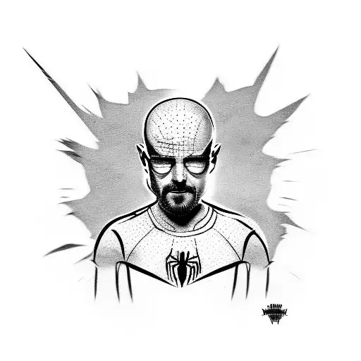 sleeve tattoo that includes spiderman, walter white, jesse pinkman, daryl dixon and ellie from the last of us  tattoo design idea