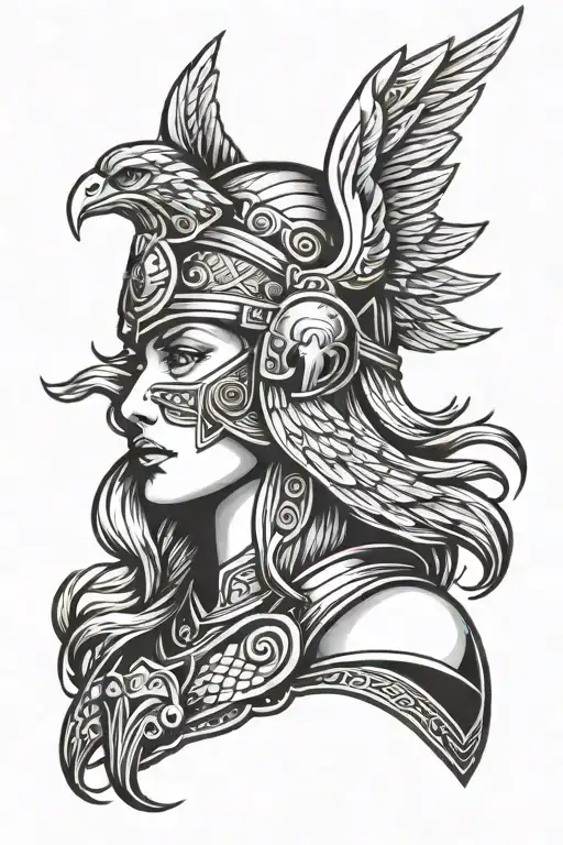 Valkyrie warrior head wearing tattoo design idea