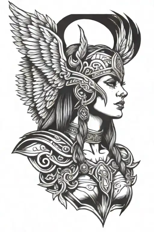 Valkyrie warrior chest and head earing tattoo design idea