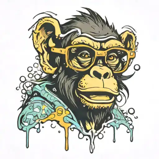 monkey wearing glasses splashing  tattoo design idea