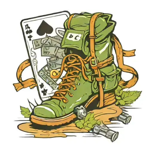 A deck of playing cards with hiking boots and a backpack as the card backs tattoo design idea