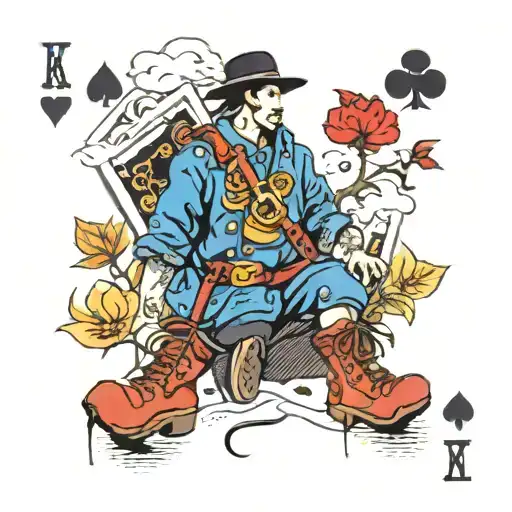A deck of playing cards with hiking boots and a backpack as the card backs tattoo design idea