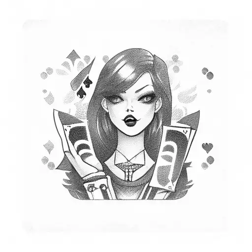 gangster women gun playing cards tattoo design idea