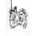 gangster women gun playing cards tattoo design idea