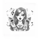 gangster women gun playing cards tattoo design idea