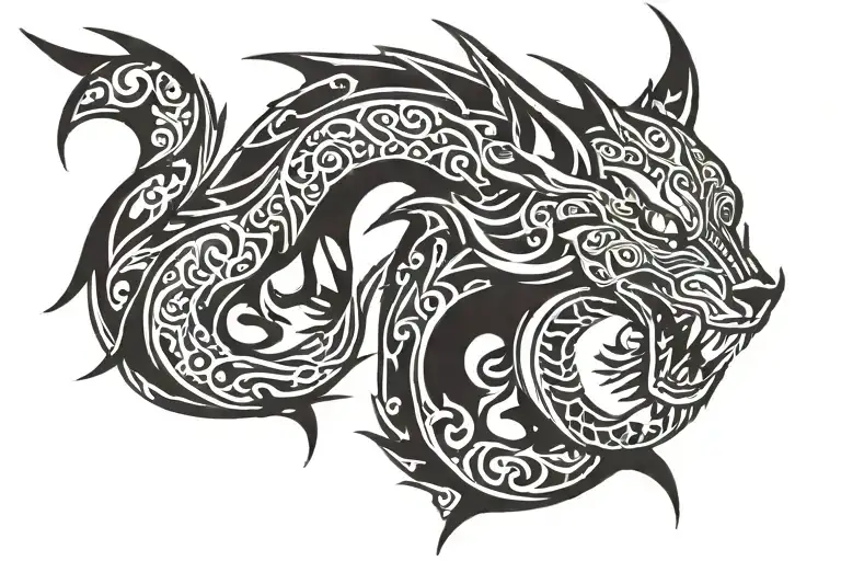 Dragon wolf crescent  tattoo design idea