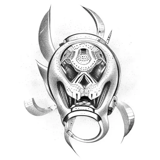 A combination of a volleyball, roller skate, and motorcycle merged together in a creative way tattoo design idea