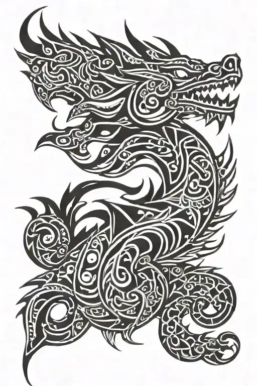 TRIBAL AZTEC DRAGON tattoo design idea