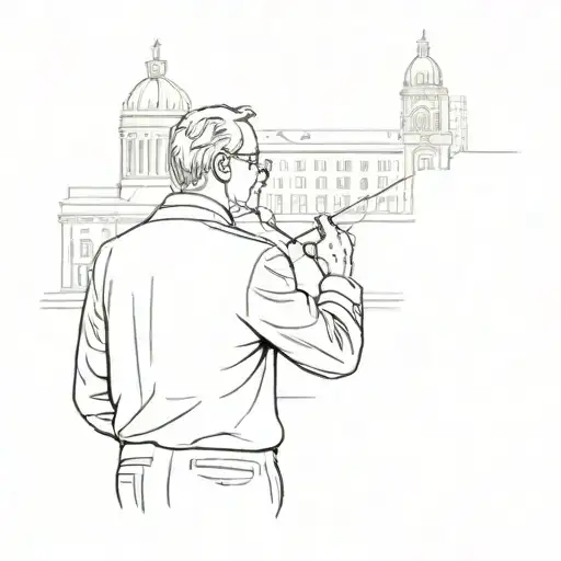 A silhouette of a professor giving a lecture in front of famous Vienna landmarks tattoo design idea