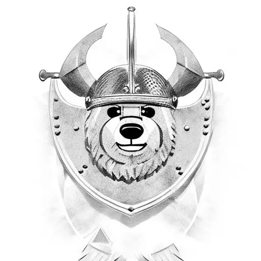 teddy bear with viking helmet shield and axe tattoo design idea