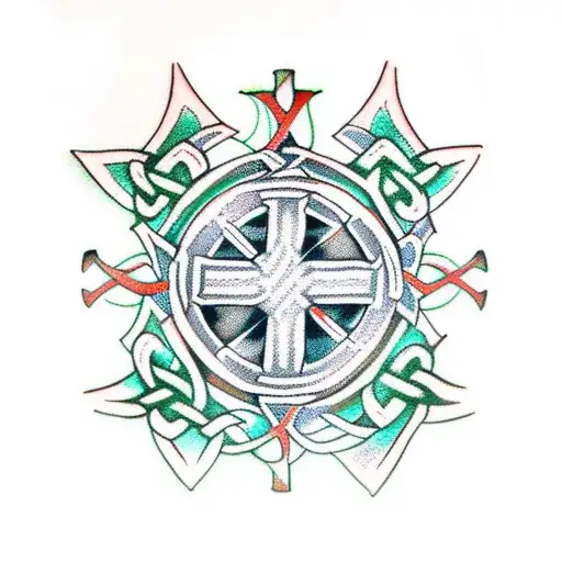  Irish Celtic cross with Irish flag  tattoo design idea