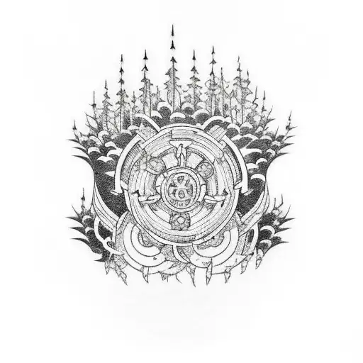 forest with a gear tattoo design idea