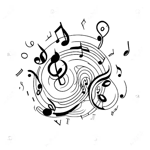 A minimalist tattoo of a coffee bean with musical notes swirling around it tattoo design idea